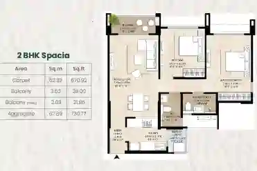 Rohan Ekam 2 BHK floor plan